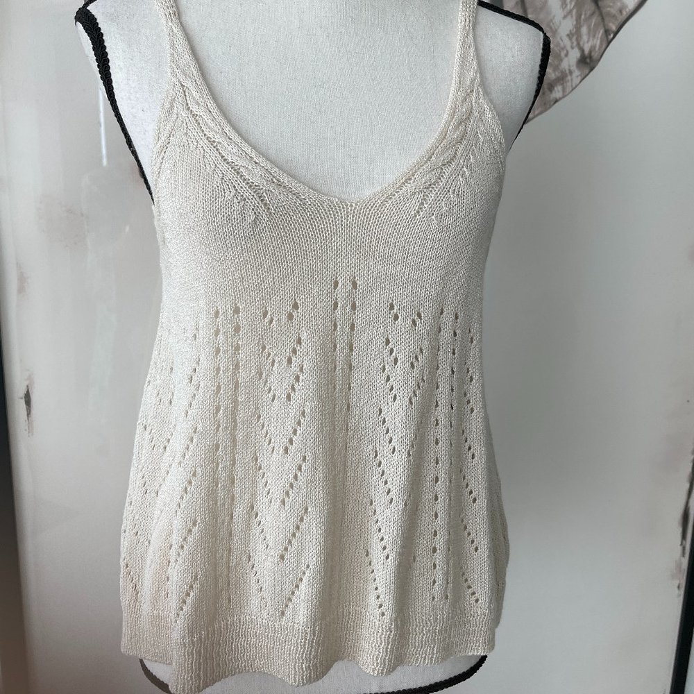 Via Positano Beige Spaghetti Straps Knit Top